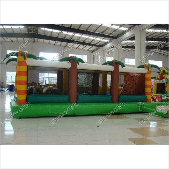 Coconut Tree Inflatable Bouncy Obstacle Course , Outdoor Playground Blow Up Bounce House Race