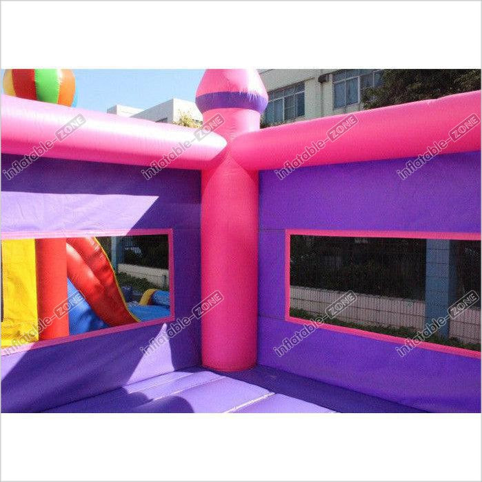 Purple And Pink Inflatable Bounce House / Blow Up Trampoline With Basketball Frame