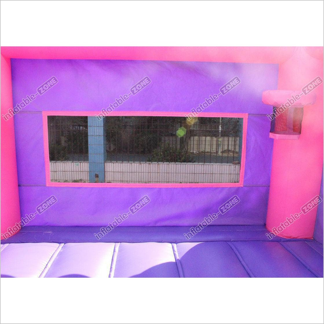 Purple And Pink Inflatable Bounce House / Blow Up Trampoline With Basketball Frame