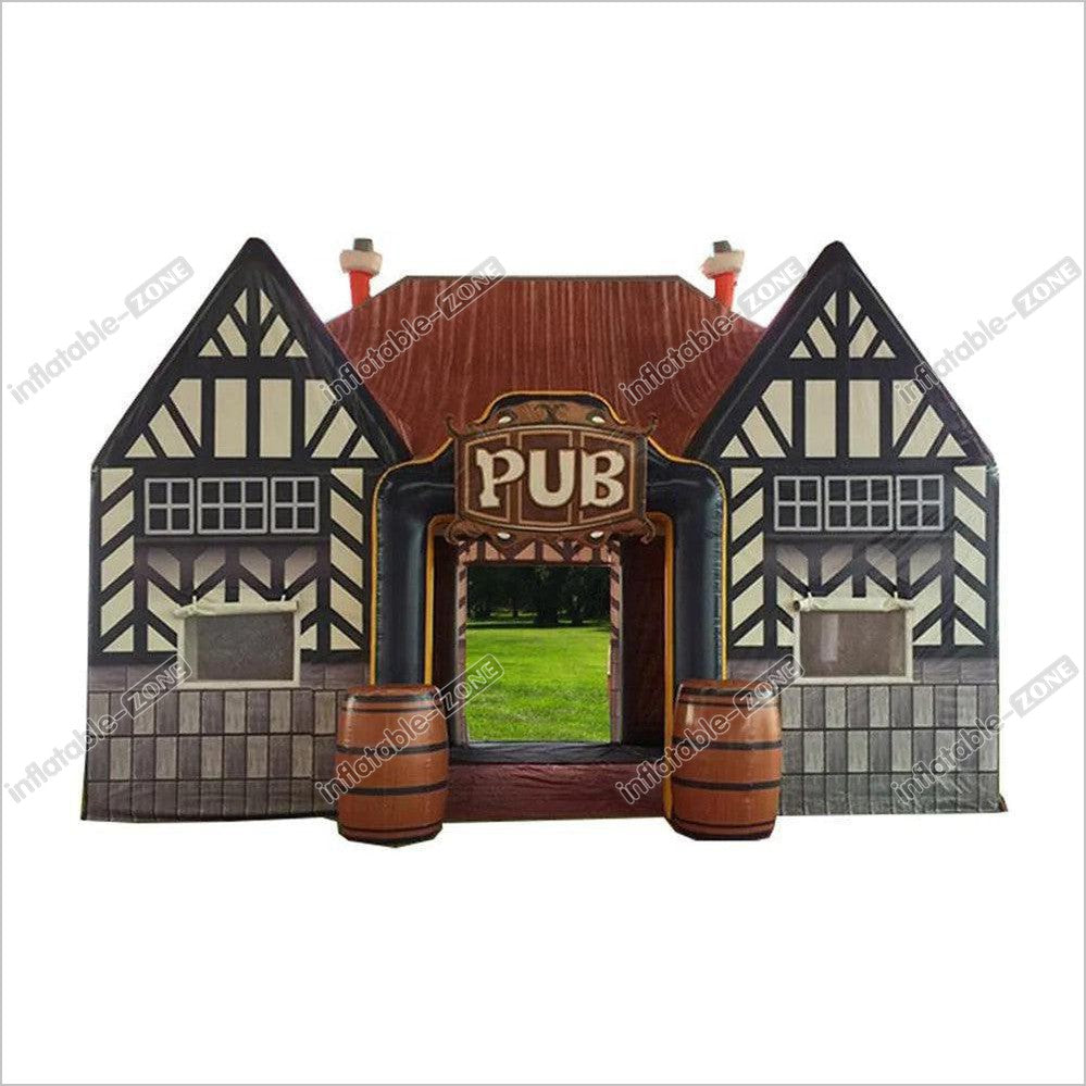 Inflatable Commercial Portable House Shaped Giant Inflatable Irish Bar Pub Tent Log Cabin Concession Stands Oxford Vip Lounge Room With Casks For Outdoor Party - Inflatable-Zone