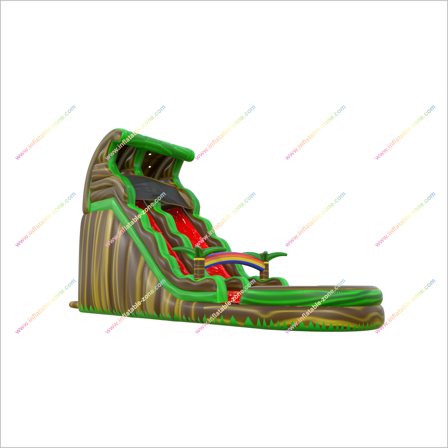 Green Wave Single Lane Inflatable Water Slide Outdoor Fun Commercial TROPICAL WaterSlide With Pool - Inflatable-Zone