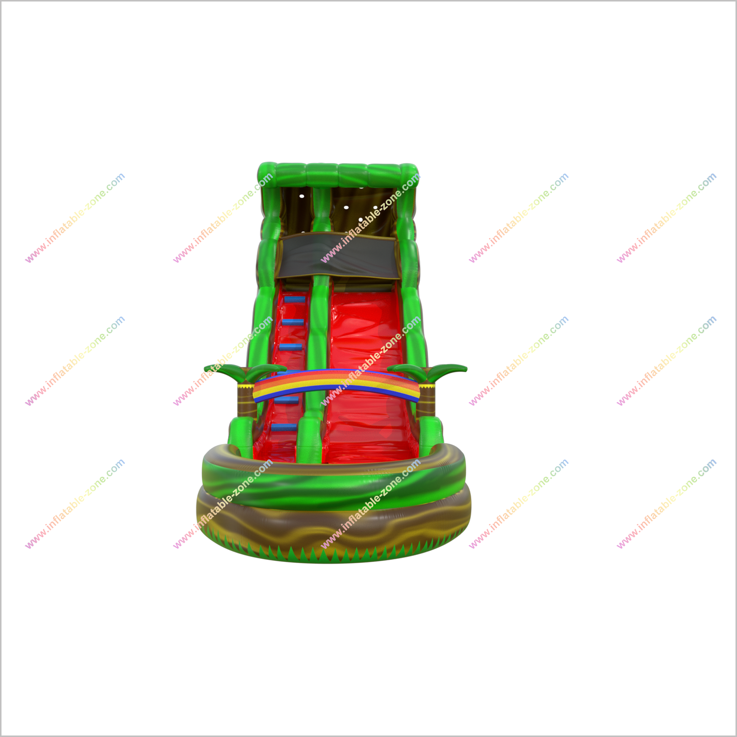Green Wave Single Lane Inflatable Water Slide Outdoor Fun Commercial TROPICAL WaterSlide With Pool - Inflatable-Zone