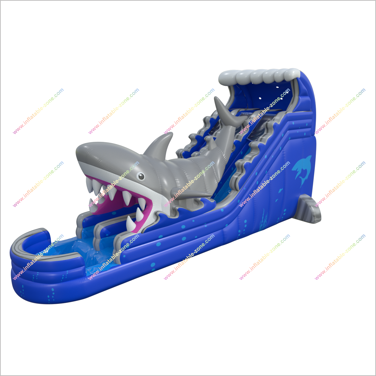Double Lane Shark Attack Water Slide Large Outdoor Great Inflatable Shark Bouncy Waterslides With Pool - Inflatable-Zone