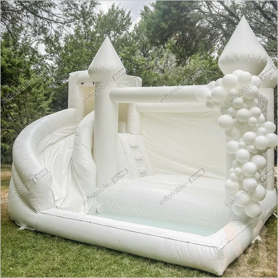 Commercial Grade White Bounce House Slide Combo Inflatable Bouncy Castle With Ball Pit For Kid Party - Inflatable-Zone