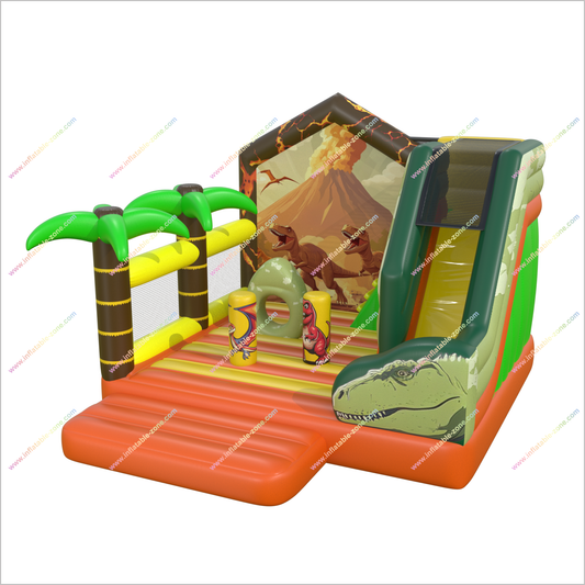 Dinosaur Party Obstacle Bounce House Inflatable Combo Slide Volcano Backdrop Bouncy Castle Cost Inflatable Dry Slide Rental - Inflatable-Zone