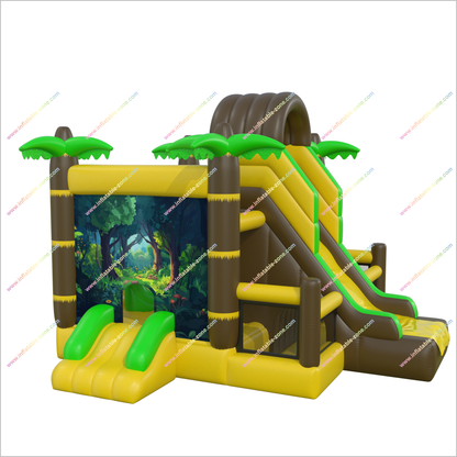 Jungle Adventure Bounce House Double Slide Combo Inflatable Jumping Castle Happy Hop Inflatable Slides Rentals Near Me