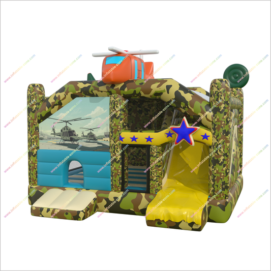 Military-Themed Inflatable Bounce House Nearby Party Slide Rental Helicopter Topper Big Bouncy Castle Slide Combo Battle - Inflatable-Zone
