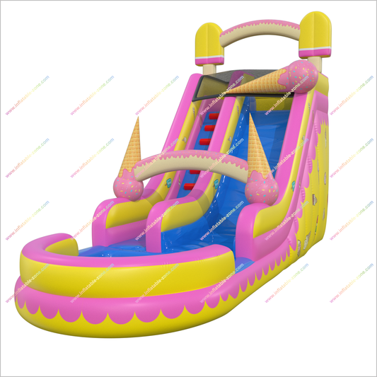 Ice Cream-Themed Inflatable Backyard Water Slide And Pool Popsicle Waterslides Rentals Near Me