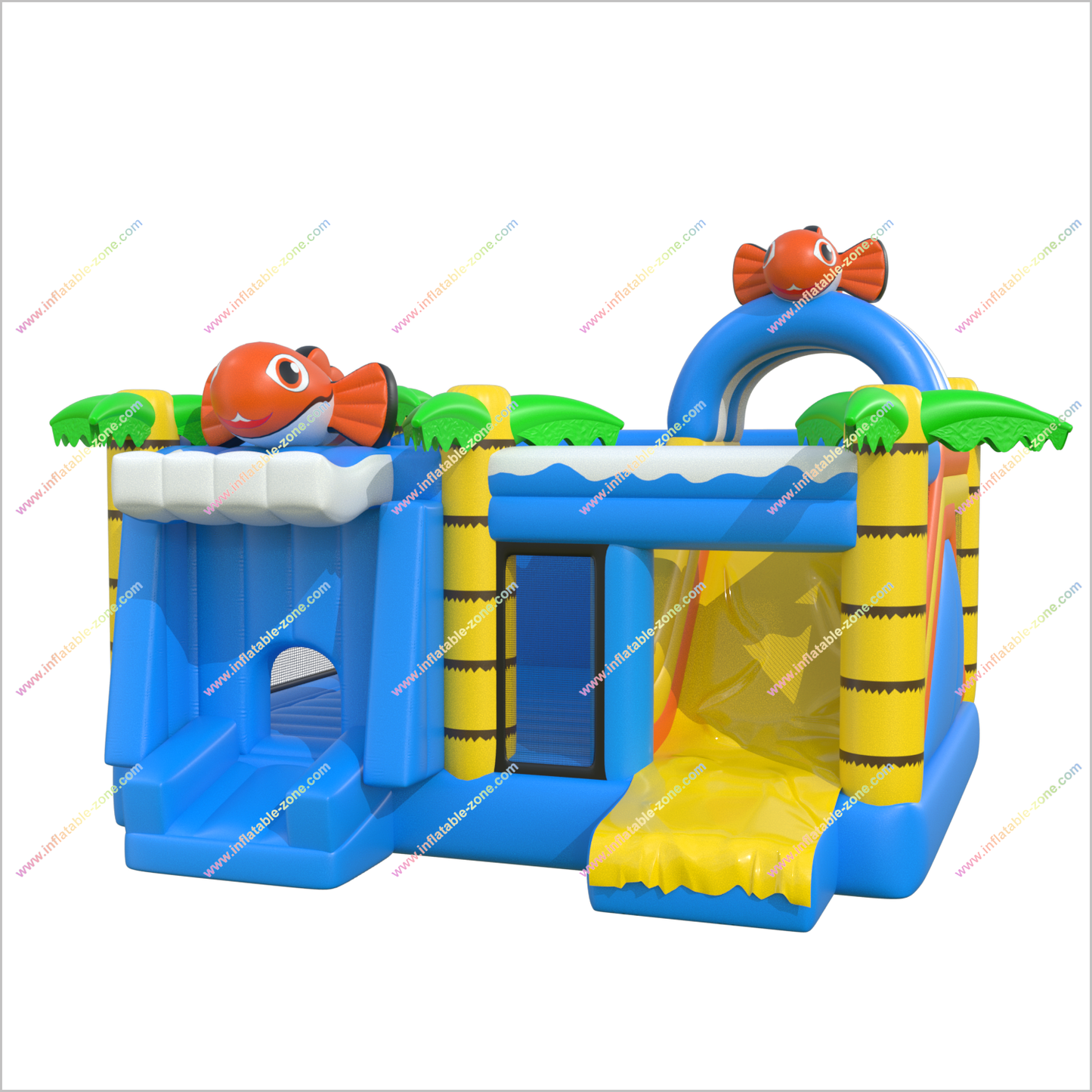 Inflatables Palm Trees Bounce House Slides Rentals Friendly Fish Happy Hop Bouncy Castle And Slide Combo Inflatable