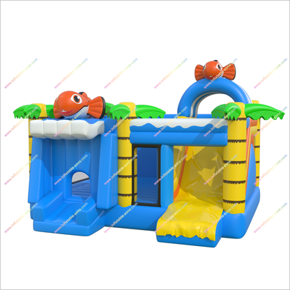 Inflatables Palm Trees Bounce House Slides Rentals Friendly Fish Happy Hop Bouncy Castle And Slide Combo Inflatable