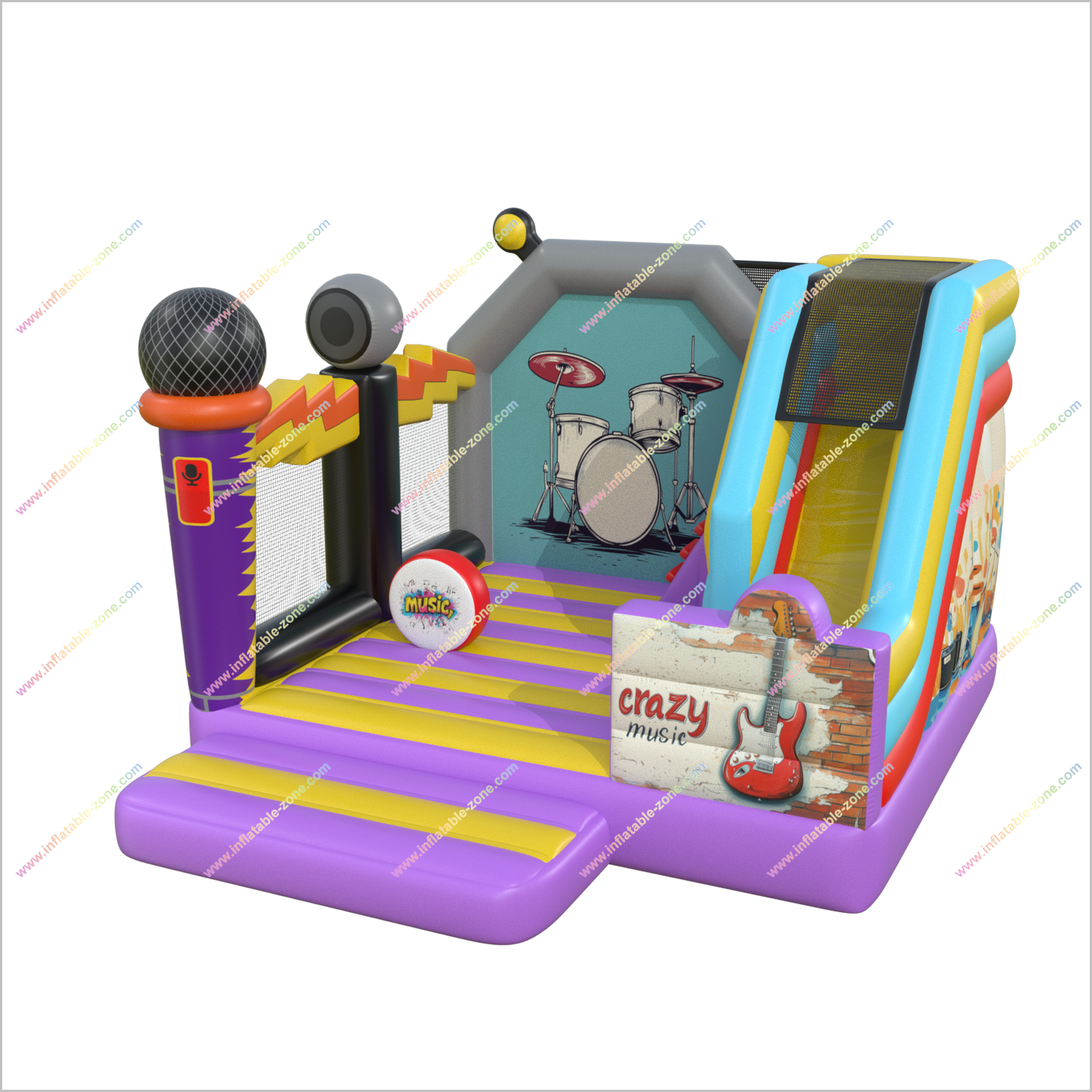 Crazy Music Bounce House Combo Slide Rock The Party Affordable Bouncy Castles Inflatable Slides For Rent Near Me - Inflatable-Zone