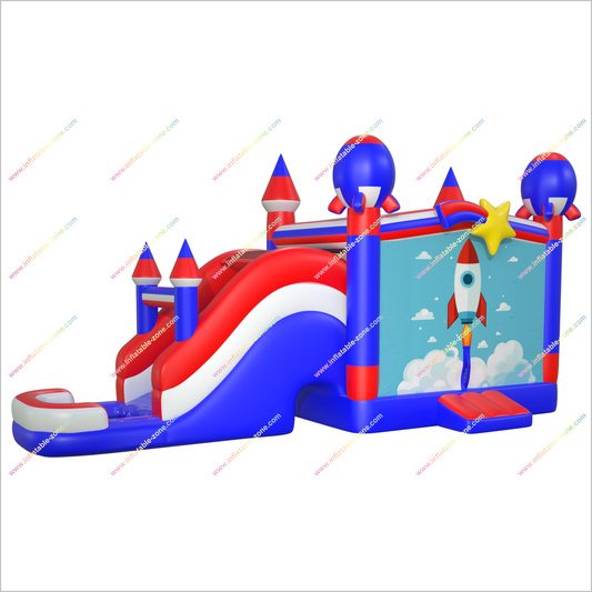Rocket Theme Inflatable Bounce House With Pool Adult Bouncy Water Slide Jumping Castle Combo For Sale