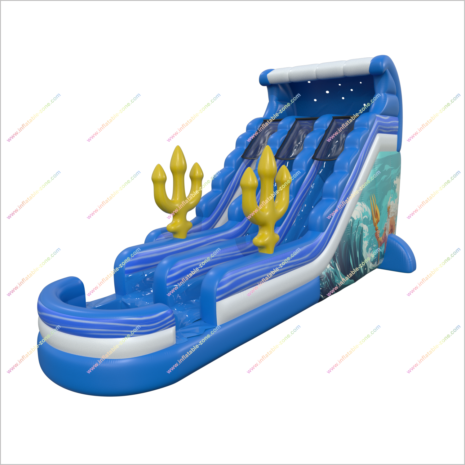Ocean-Themed Adult Water Slide Rental Play Areas Near Me Golden Trident Inflatable Water Slides Into Pool - Inflatable-Zone