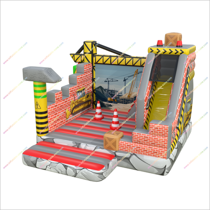 Construction Theme Bounce House Inflatable Castle Rentals Jumper And Slide Combo Happy Hop Bouncer With Slide - Inflatable-Zone