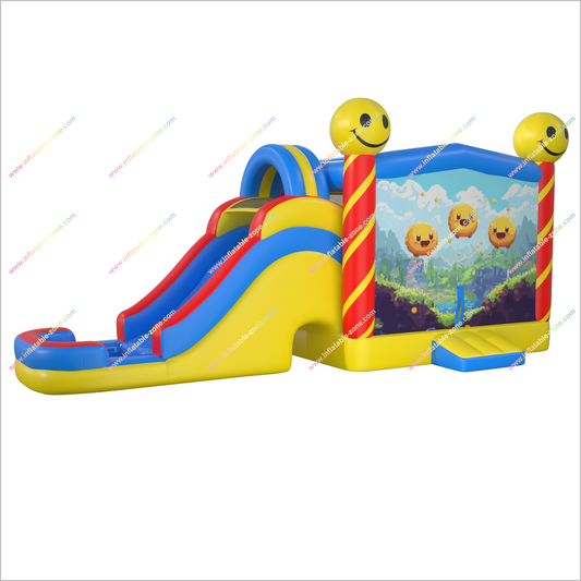 Happy Faces Water Bouncy Castle Rental Inflatable Pool And Slide Joy Combo Water Slide Bounce Houses
