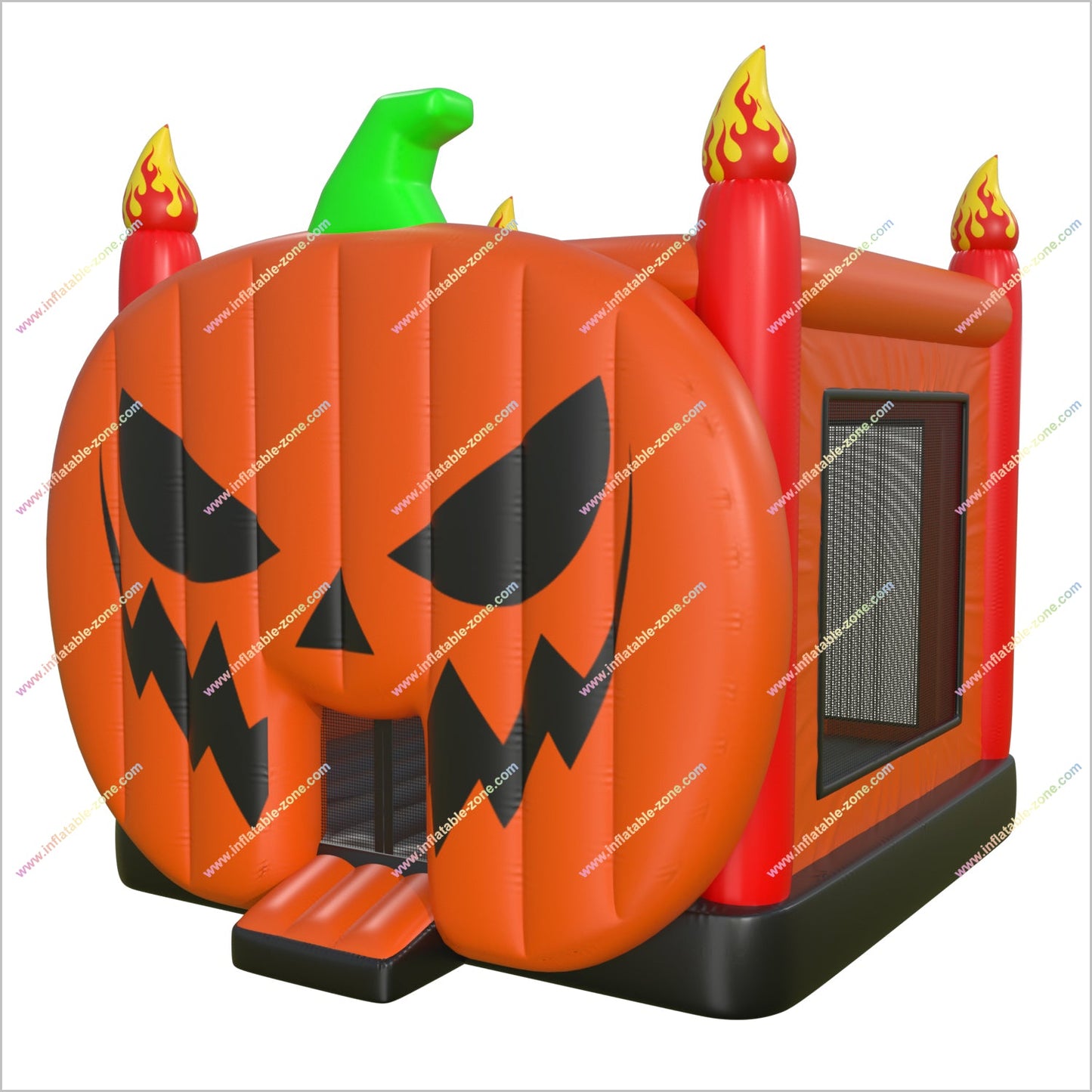 Giant Pumpkin Inflatable Bounce House With Flaming Pillars Party Halloween Jumping Castles For Hire Near Me