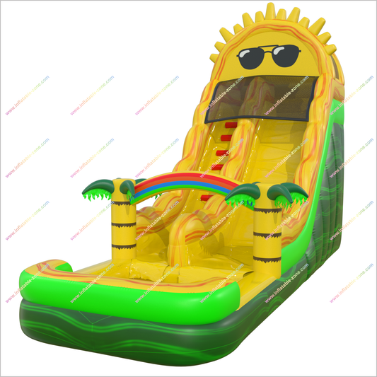 Cool Sun Garden Inflatable Water Slide Palm Trees And Rainbow Pool Blow Up Water Slide Outside Childrens Toys