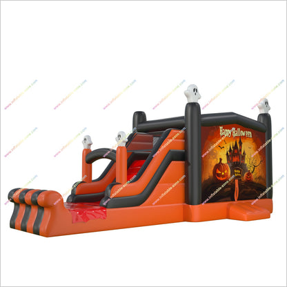 Fun Happy Halloween Haunted Inflatable House Pumpkins Ghosts Bouncy Castle Slide Combo Hire Party Event Near Me