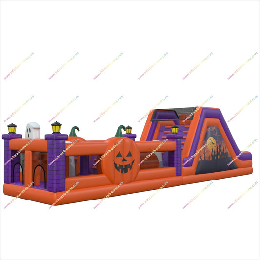 Halloween-Themed Obstacle Course Blow Ups Ghost And Pumpkins Inflatable Obstacle Course Rental For Adults