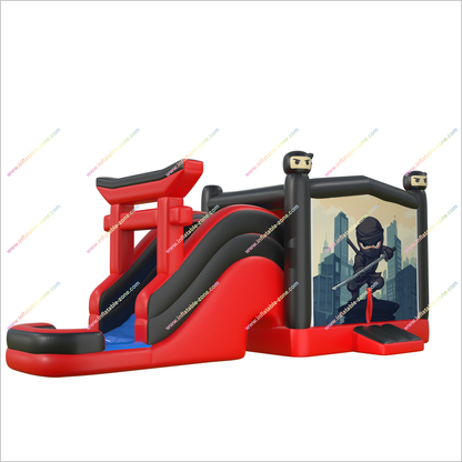 Ninja Jump Bounce House Inflatable Water Slide Rent Red And Black Inflatable Combo Bouncy Castle Pool Water Slide