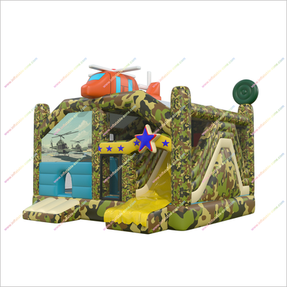 Military-Themed Inflatable Bounce House Nearby Party Slide Rental Helicopter Topper Big Bouncy Castle Slide Combo Battle - Inflatable-Zone