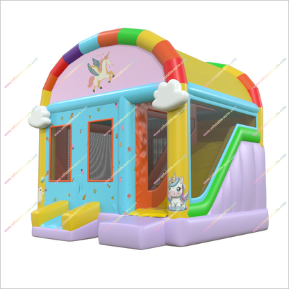 Unicorn Themed Party Soft Play Bouncy Castle Hire Inflatable Combo Slide Magical Fun Sports Bounce House With Slide - Inflatable-Zone