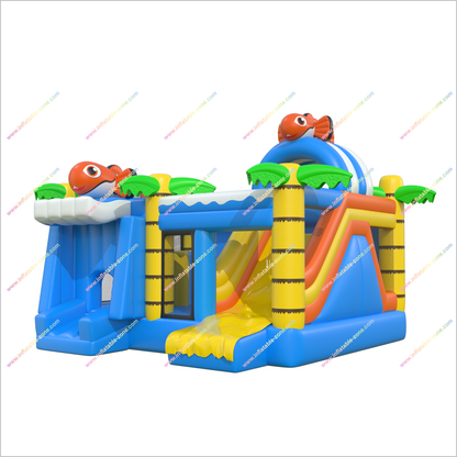 Inflatables Palm Trees Bounce House Slides Rentals Friendly Fish Happy Hop Bouncy Castle And Slide Combo Inflatable