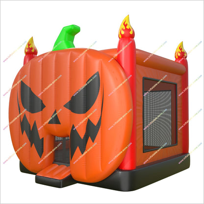 Giant Pumpkin Inflatable Bounce House With Flaming Pillars Party Halloween Jumping Castles For Hire Near Me