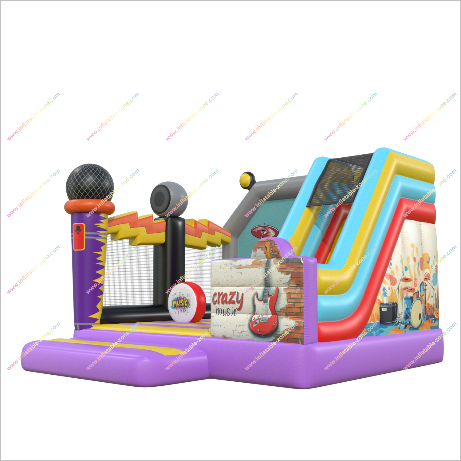 Crazy Music Bounce House Combo Slide Rock The Party Affordable Bouncy Castles Inflatable Slides For Rent Near Me - Inflatable-Zone