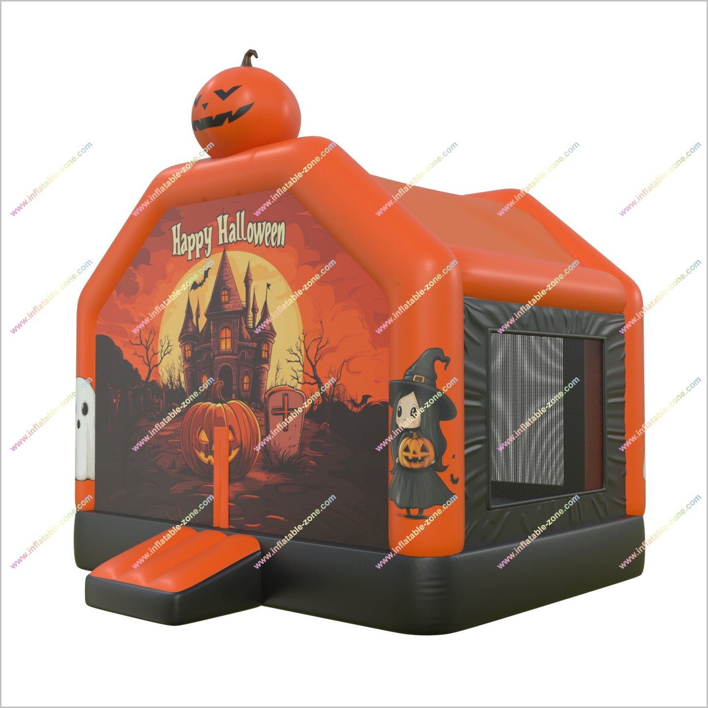 Cute Happy Halloween Inflatable Haunted House Rental Inflatable Pumpkin And Ghost Bouncy Castle For Childrens Parties