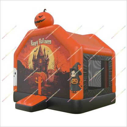 Cute Happy Halloween Inflatable Haunted House Rental Inflatable Pumpkin And Ghost Bouncy Castle For Childrens Parties