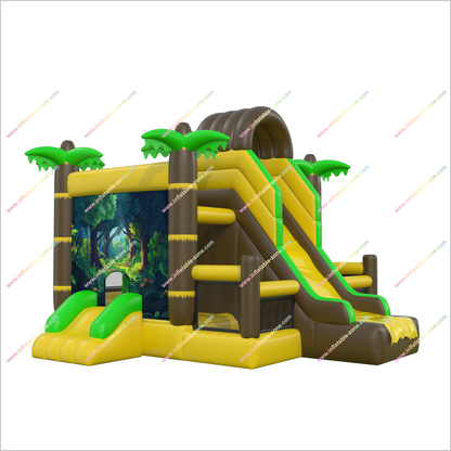 Jungle Adventure Bounce House Double Slide Combo Inflatable Jumping Castle Happy Hop Inflatable Slides Rentals Near Me