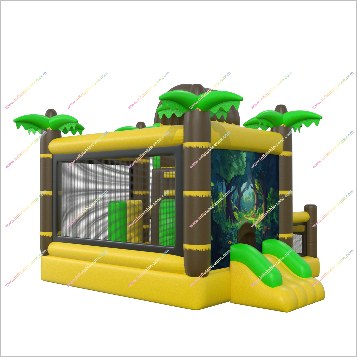 Jungle Adventure Bounce House Double Slide Combo Inflatable Jumping Castle Happy Hop Inflatable Slides Rentals Near Me