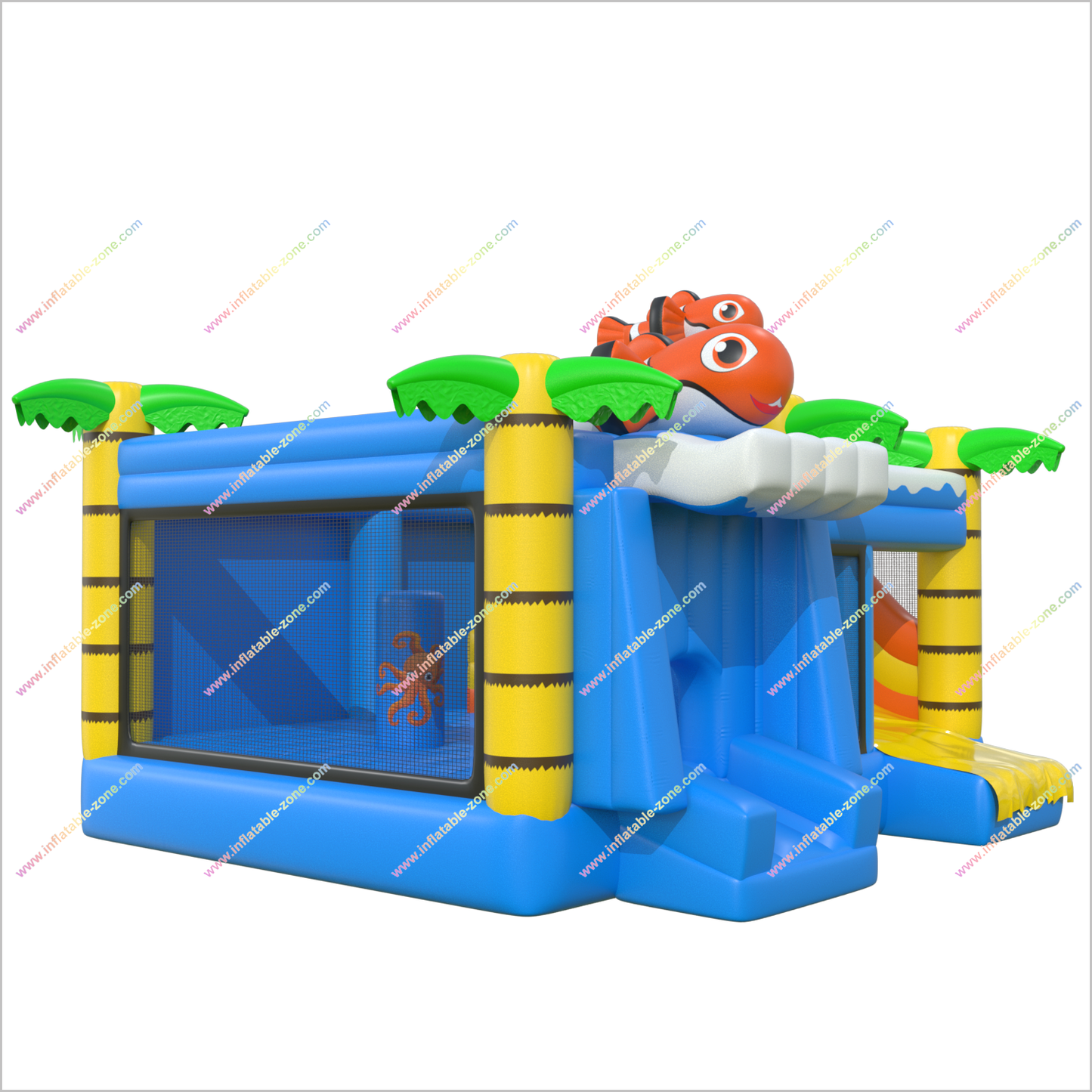 Inflatables Palm Trees Bounce House Slides Rentals Friendly Fish Happy Hop Bouncy Castle And Slide Combo Inflatable