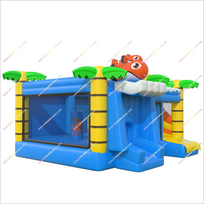 Inflatables Palm Trees Bounce House Slides Rentals Friendly Fish Happy Hop Bouncy Castle And Slide Combo Inflatable