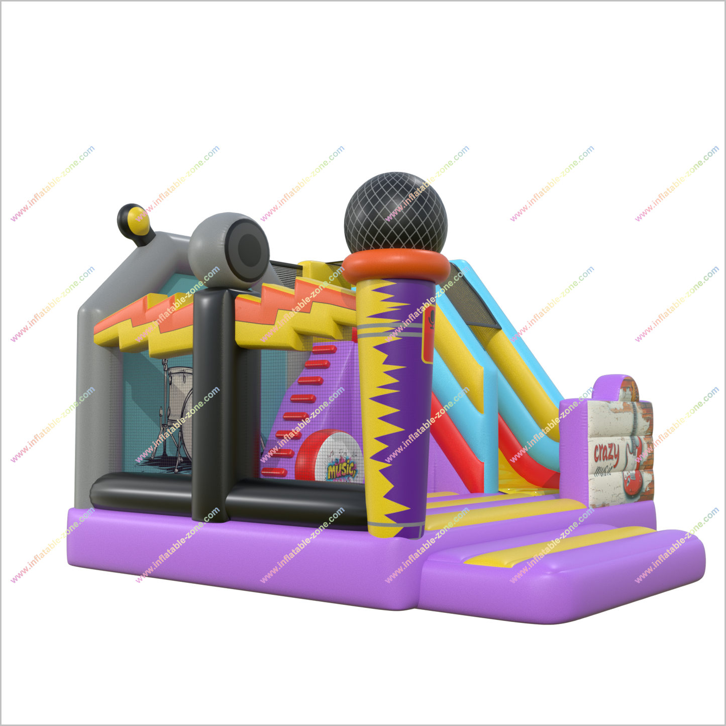 Crazy Music Bounce House Combo Slide Rock The Party Affordable Bouncy Castles Inflatable Slides For Rent Near Me - Inflatable-Zone