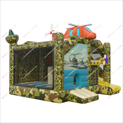 Military-Themed Inflatable Bounce House Nearby Party Slide Rental Helicopter Topper Big Bouncy Castle Slide Combo Battle - Inflatable-Zone