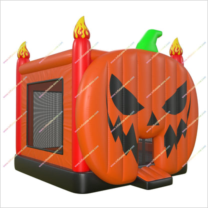 Giant Pumpkin Inflatable Bounce House With Flaming Pillars Party Halloween Jumping Castles For Hire Near Me