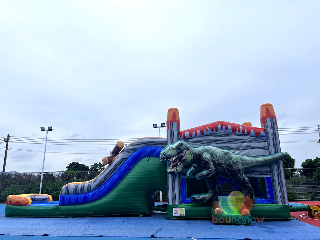 Dinosaur Inflatable Commercial Bounce House with Slide and Pool Safe for Outdoor Play