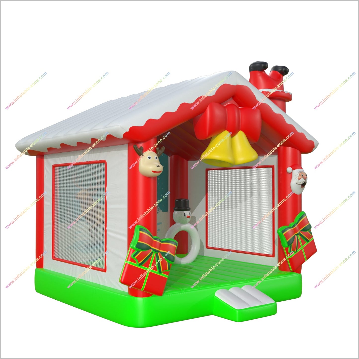 Christmas Party Presents Childrens Small Bouncy Castle Santa And Reindeer Inflatable Bounce House For Rent