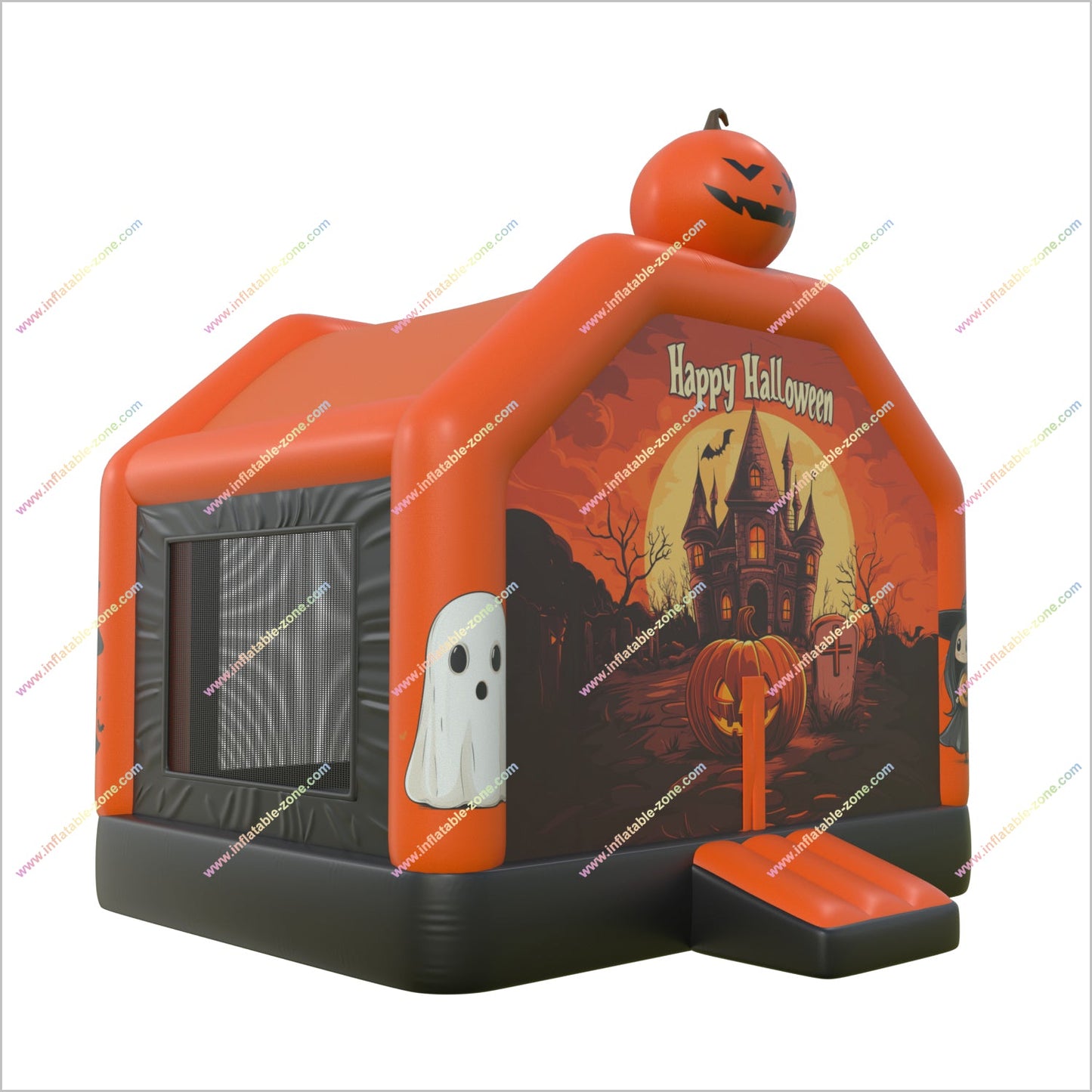 Cute Happy Halloween Inflatable Haunted House Rental Inflatable Pumpkin And Ghost Bouncy Castle For Childrens Parties