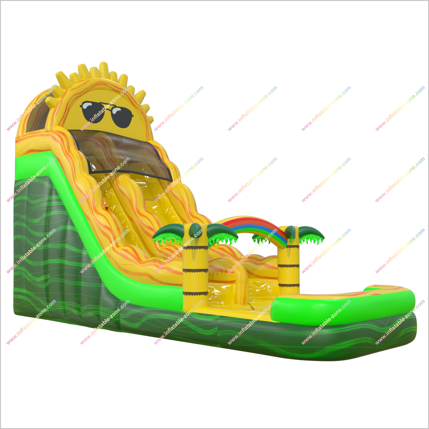 Cool Sun Garden Inflatable Water Slide Palm Trees And Rainbow Pool Blow Up Water Slide Outside Childrens Toys