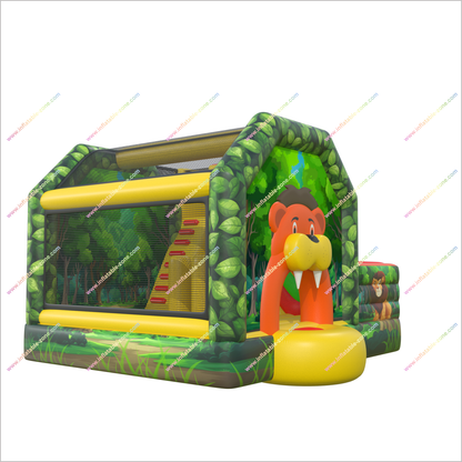 Jungle-Themed Outsunny Bouncy Castle With Slide Friendly Lion Inflatable Slide Combo Bounce House For Rent Near Me