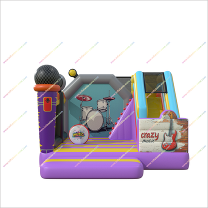 Crazy Music Bounce House Combo Slide Rock The Party Affordable Bouncy Castles Inflatable Slides For Rent Near Me - Inflatable-Zone