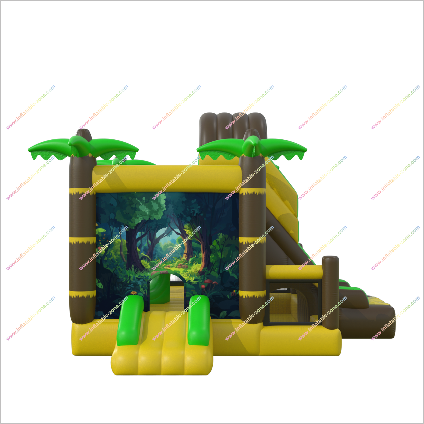 Jungle Adventure Bounce House Double Slide Combo Inflatable Jumping Castle Happy Hop Inflatable Slides Rentals Near Me