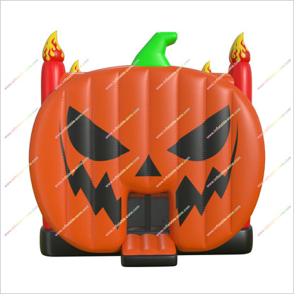 Giant Pumpkin Inflatable Bounce House With Flaming Pillars Party Halloween Jumping Castles For Hire Near Me