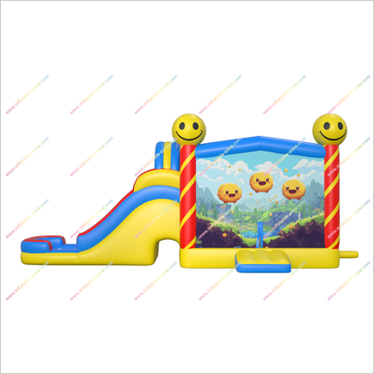 Happy Faces Water Bouncy Castle Rental Inflatable Pool And Slide Joy Combo Water Slide Bounce Houses