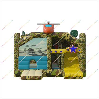 Military-Themed Inflatable Bounce House Nearby Party Slide Rental Helicopter Topper Big Bouncy Castle Slide Combo Battle - Inflatable-Zone