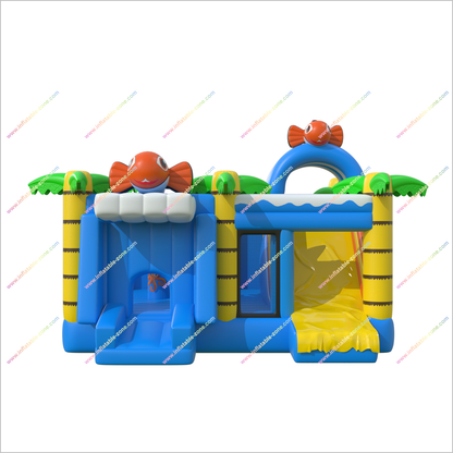 Inflatables Palm Trees Bounce House Slides Rentals Friendly Fish Happy Hop Bouncy Castle And Slide Combo Inflatable