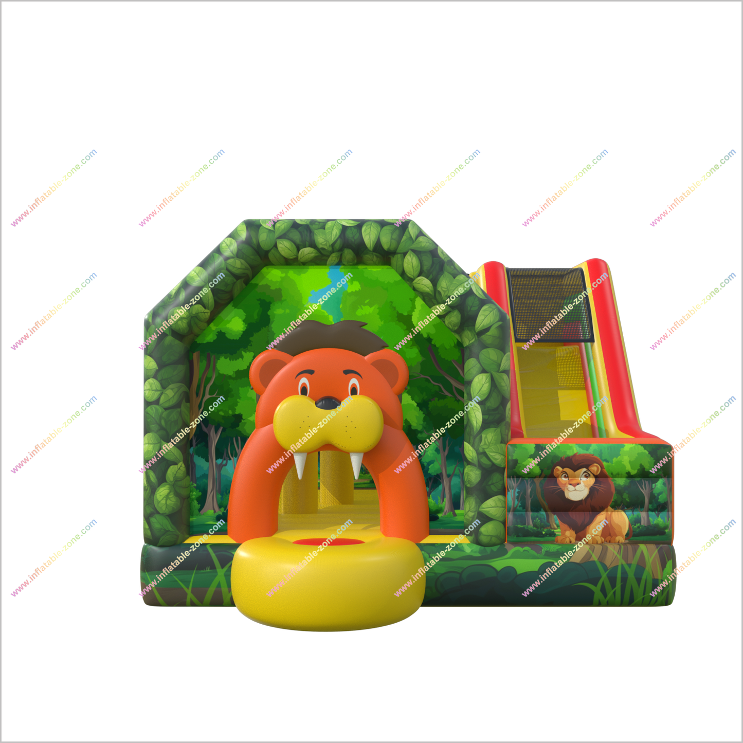 Jungle-Themed Outsunny Bouncy Castle With Slide Friendly Lion Inflatable Slide Combo Bounce House For Rent Near Me